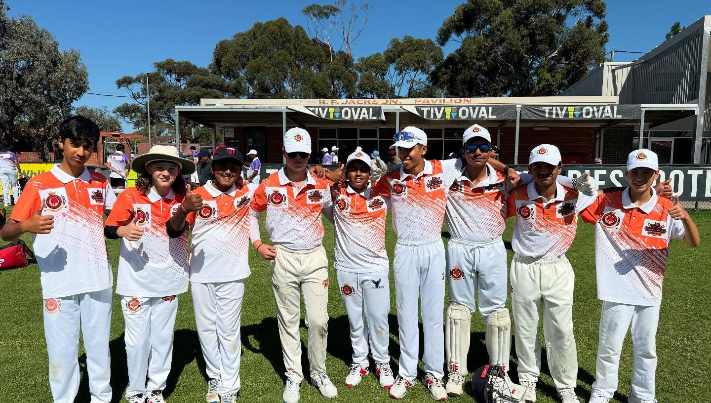 Eastern Panthers players lined up arm in arm in front of the pavilion.