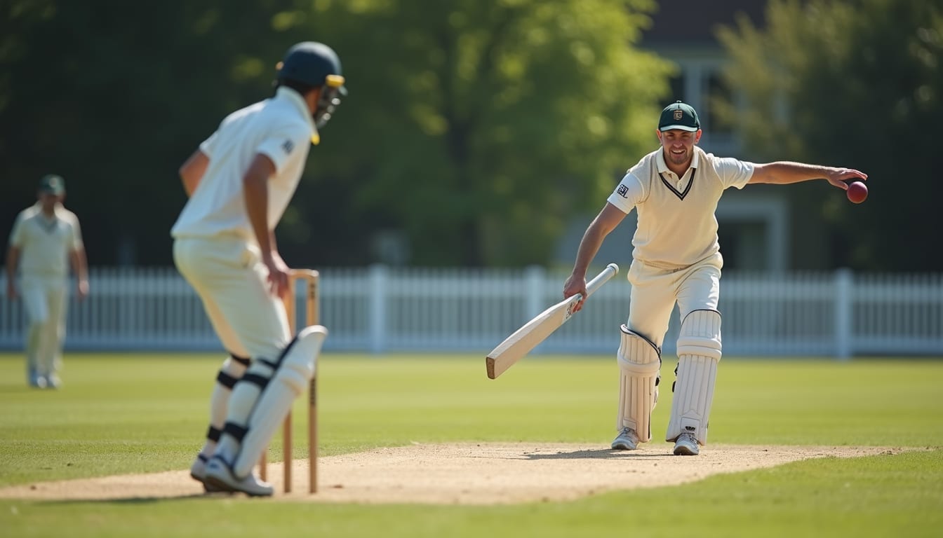 Close-up view of a cricket coach demonstrating bowling technique to a young player
